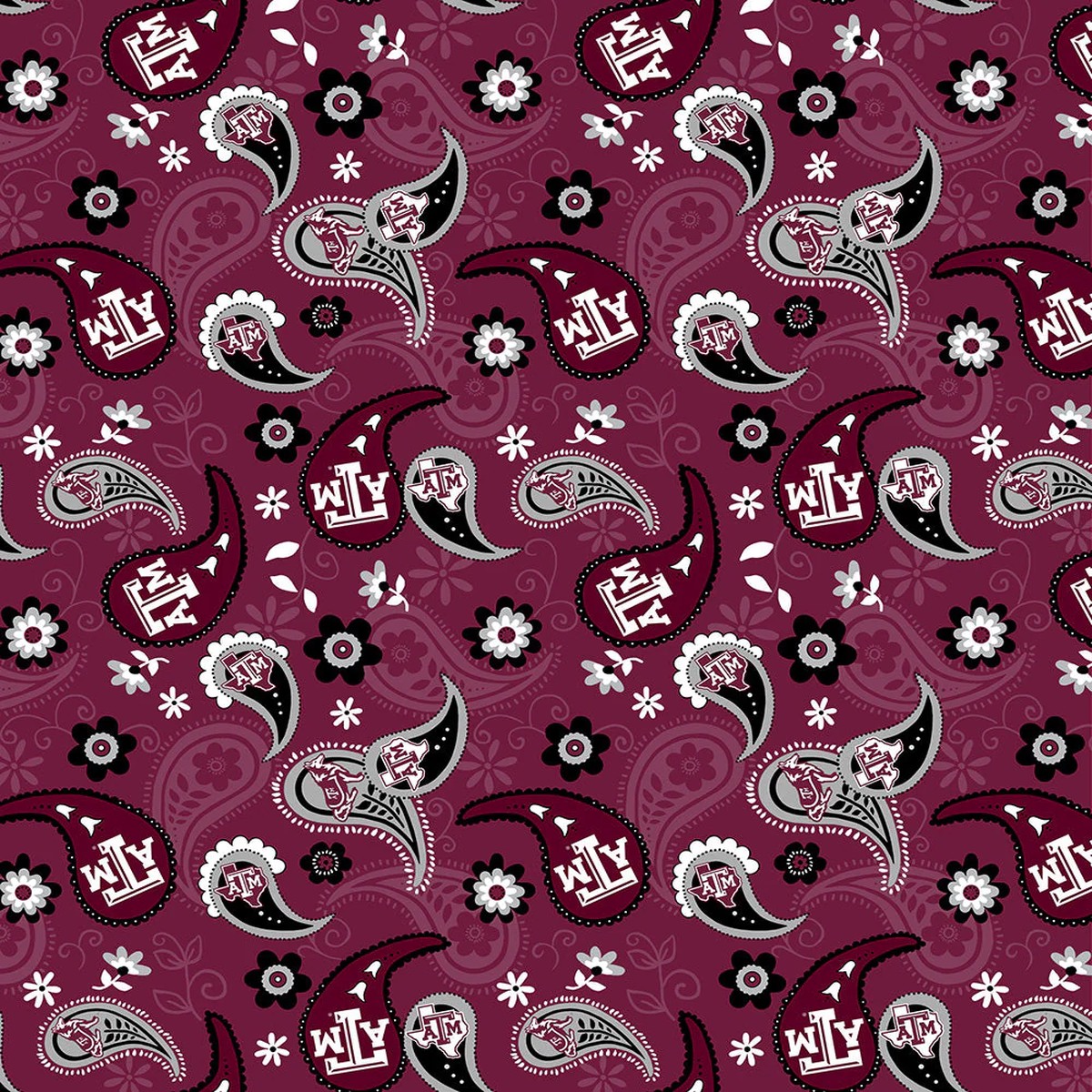 Fabric Sykel Enterprises Texas A&M University Paisley by the Quarter Yard TAM1200