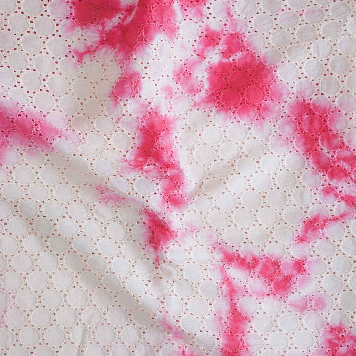 ( Width 42 Inches ) Pure Cotton Tie And Dye Hakoba Pink Circles All Over Hakoba Pattern Woven Fabric