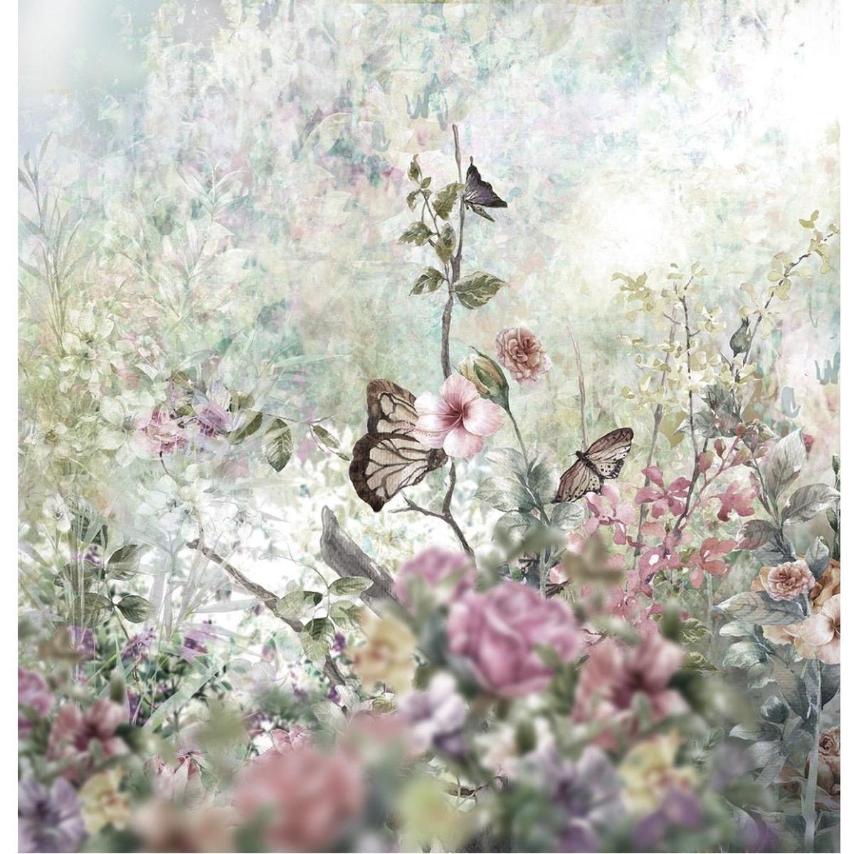 Abstract Colorful Flowers and Butterfly Fabric Panel