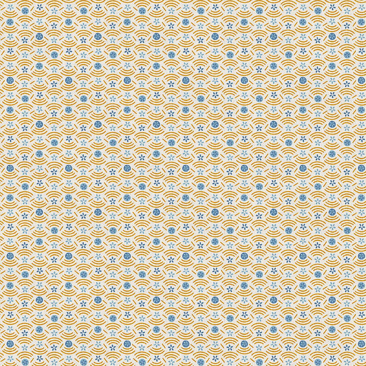 Floral Circles - Blue/Gold - Double Gauze