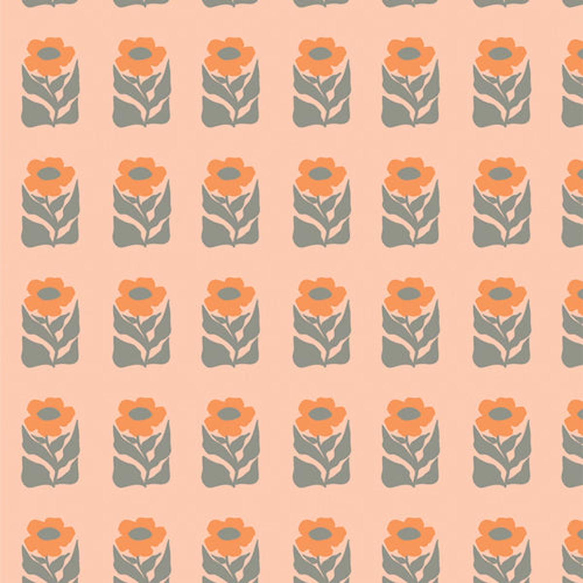 Tangerine Quilt Fabric - Petalled Stamp in Peach/Orange - TAN69905