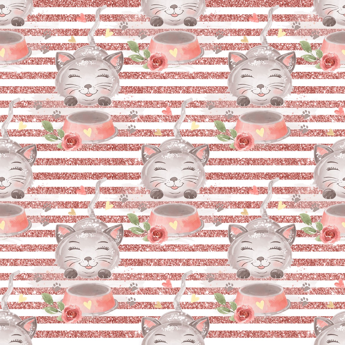 Curious Cat on Striped Fabric - Pink