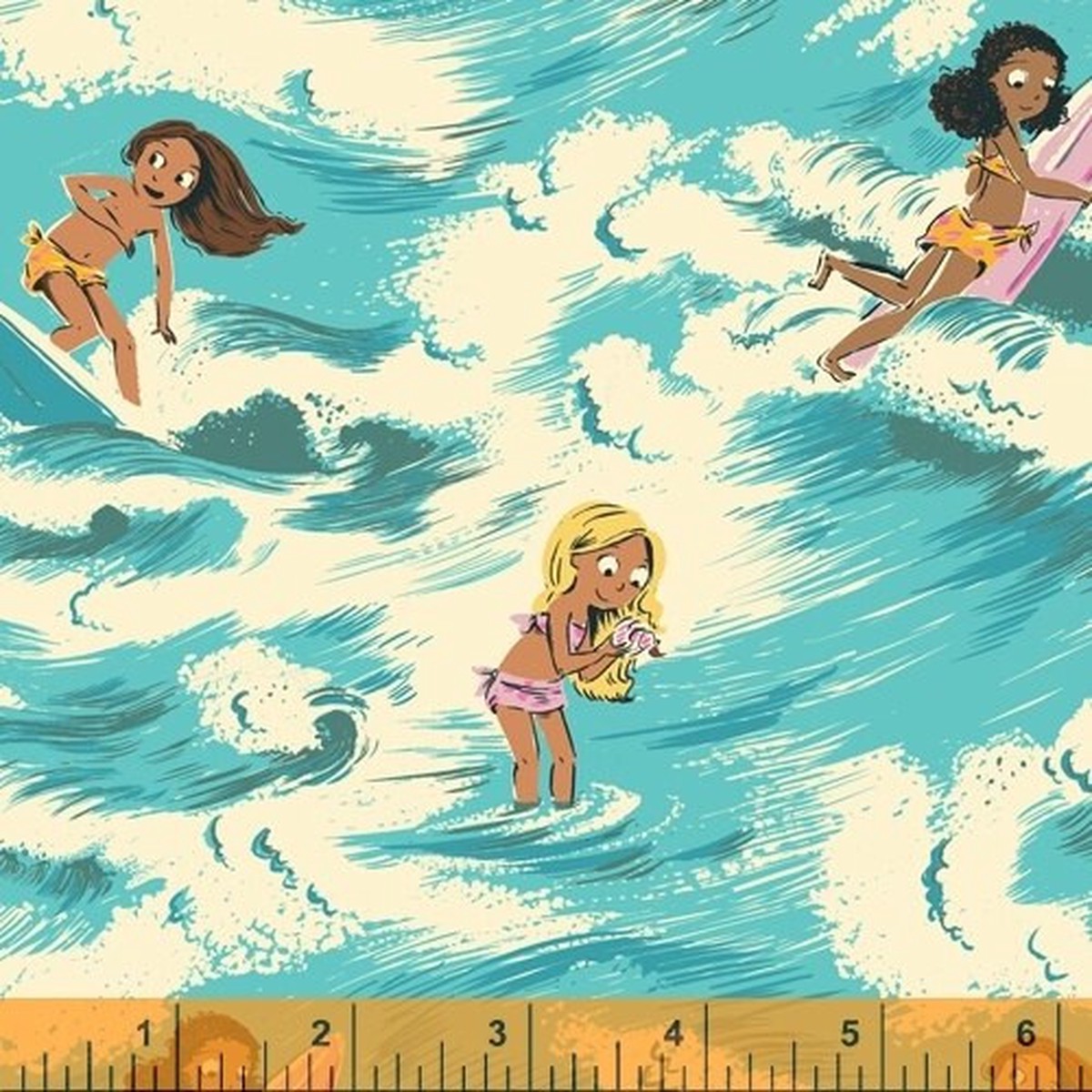Surfer Girl Wave fabric - Malibu Heather Ross Windham cotton, QTR YD