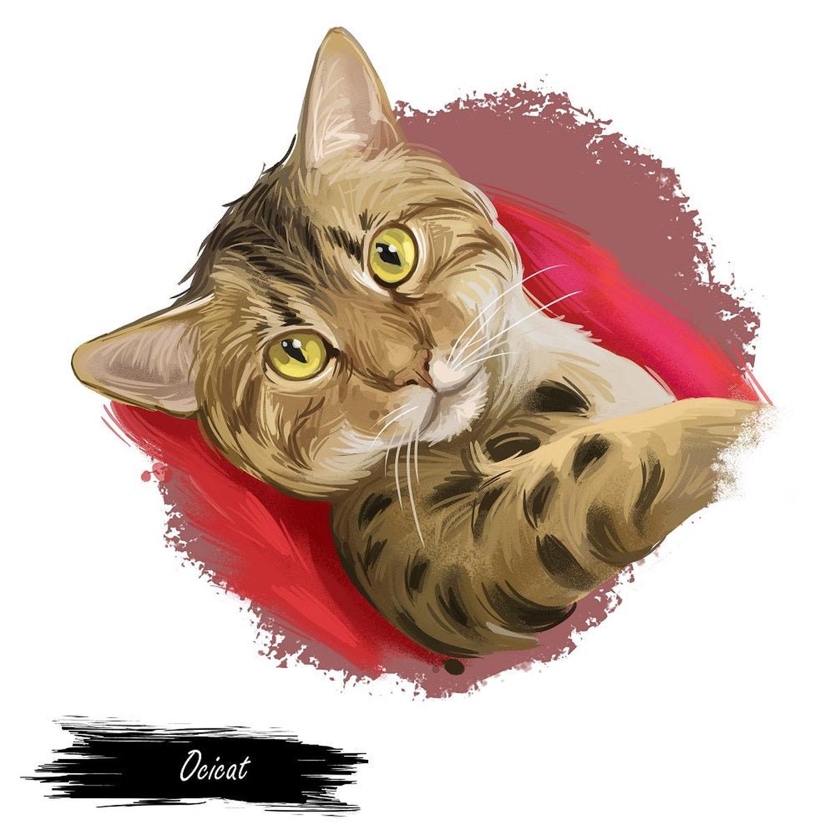 Ocicat Cat Portrait Fabric Panel