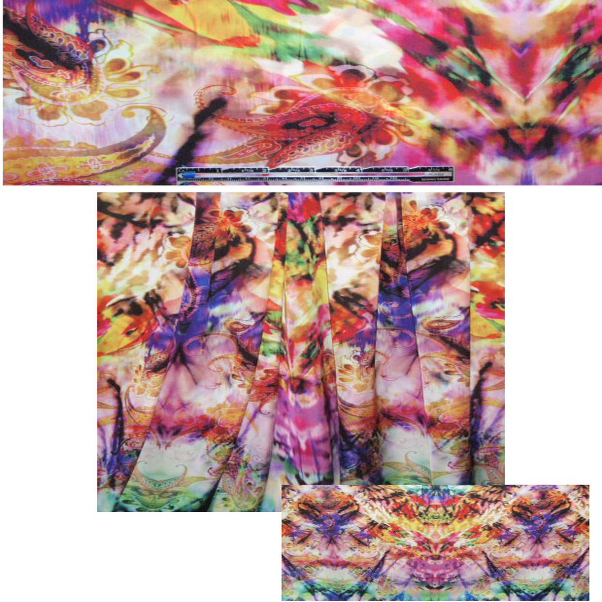French psychedelic paisley panel poly charmeuse