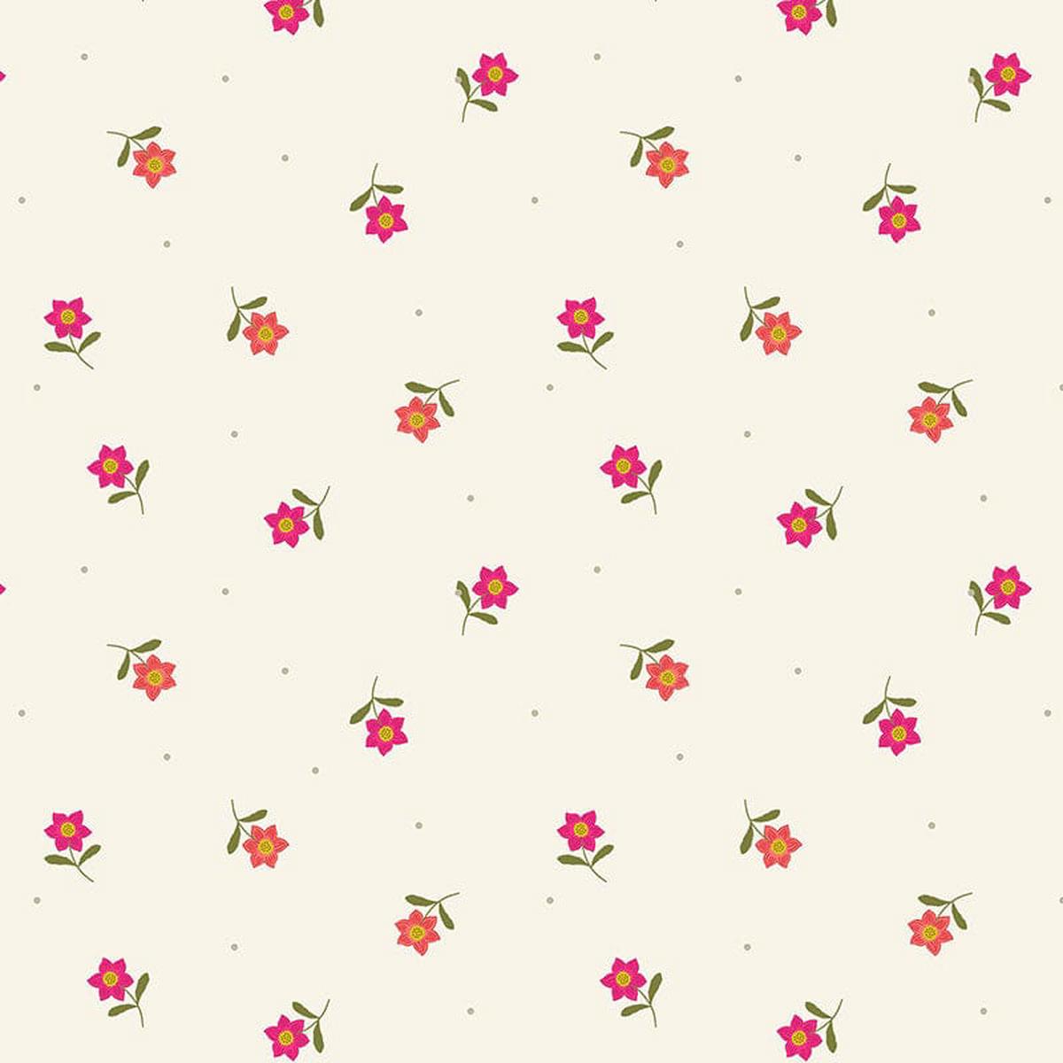 Lewis and Irene Hibiscus Hummingbird - Little Flower Dot On Cream A594-1