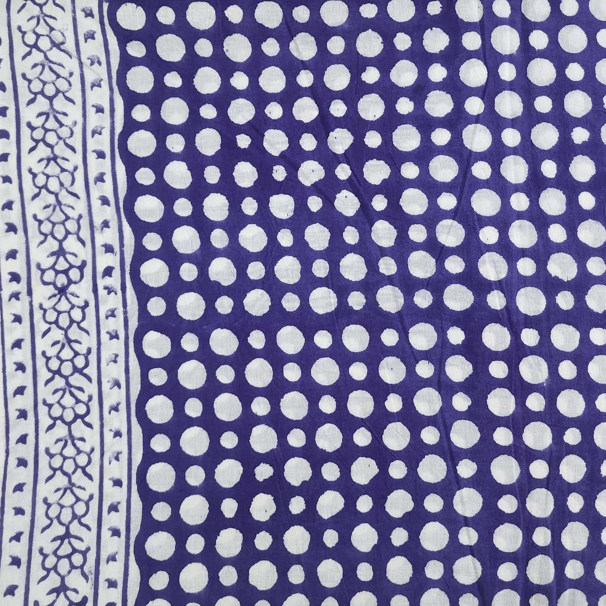 Pure Cotton Jaipuri Blue With White Small Polka Dots Hand Block Print Fabric