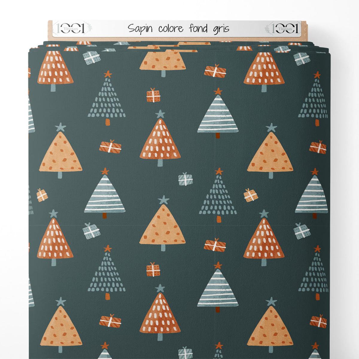 Tissu - Sapin color sur fond gris