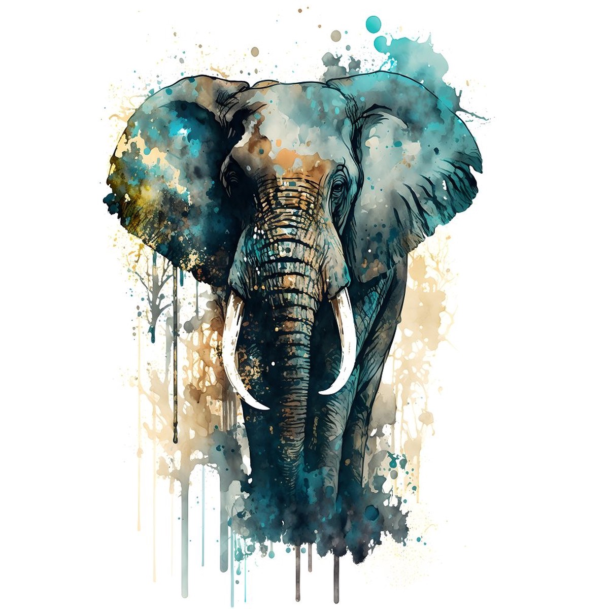 Watercolor Safari Elephant Fabric Panel