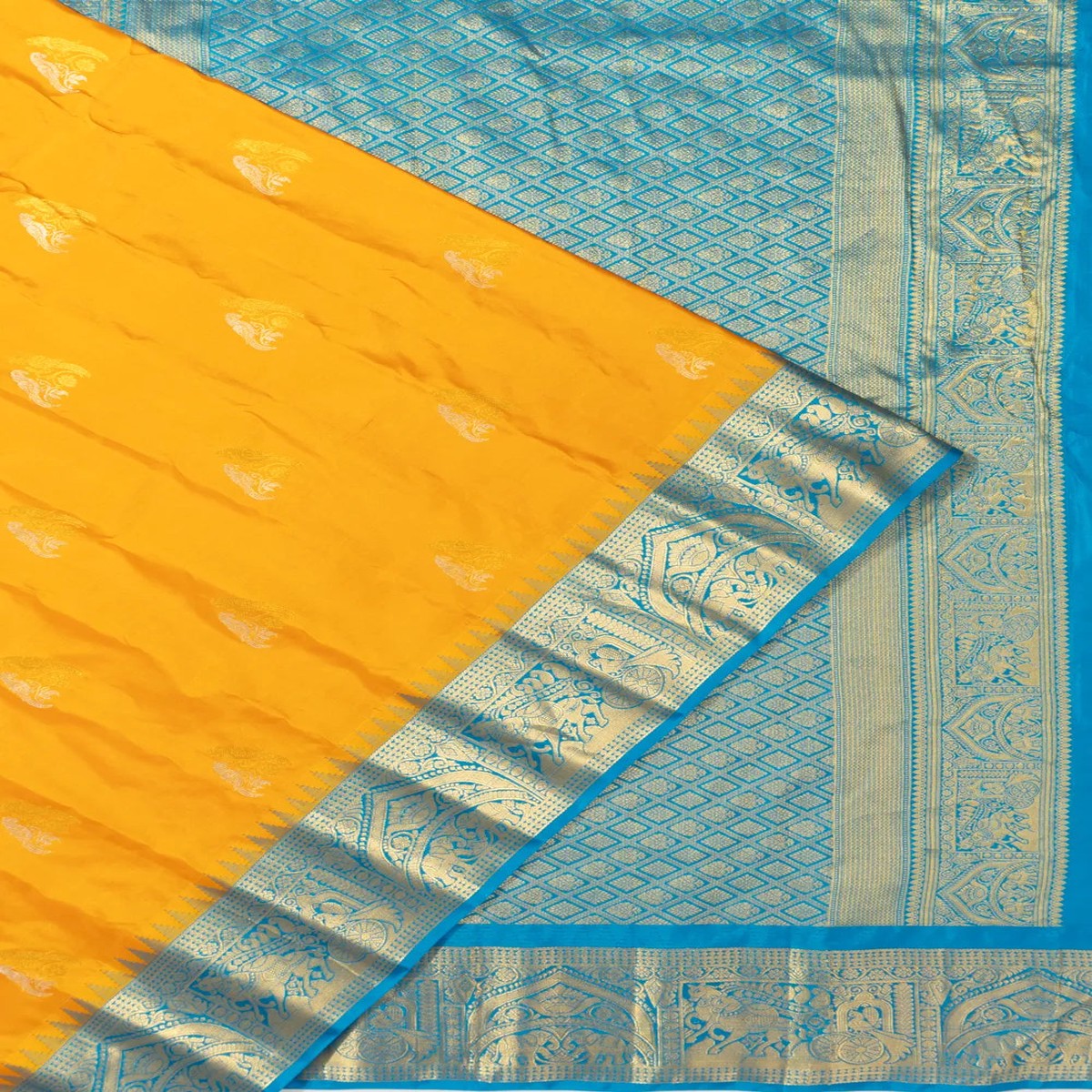 Gadwal Soft Silk Butta Yellow Saree
