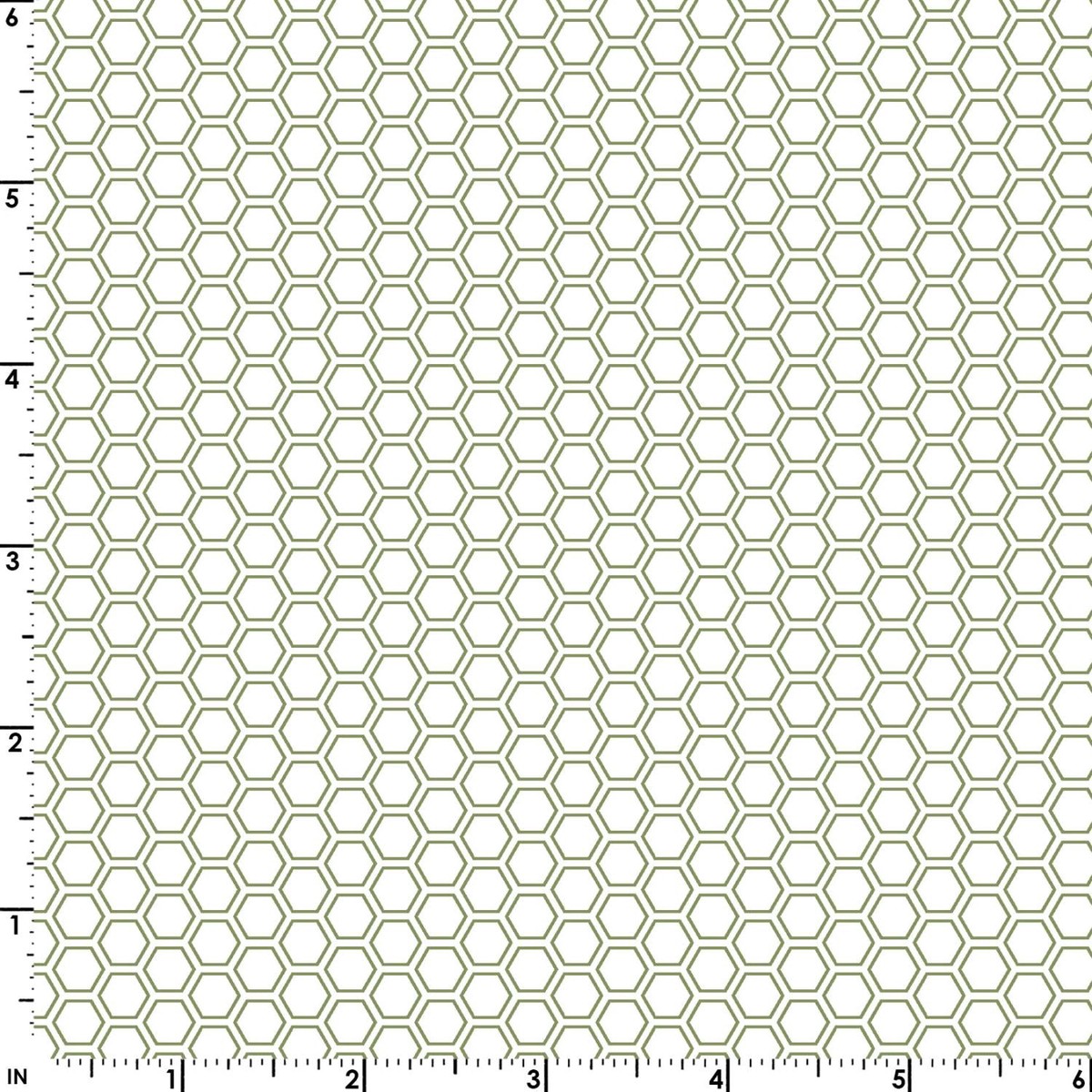 Vintage Flora-Green Honeycomb on White