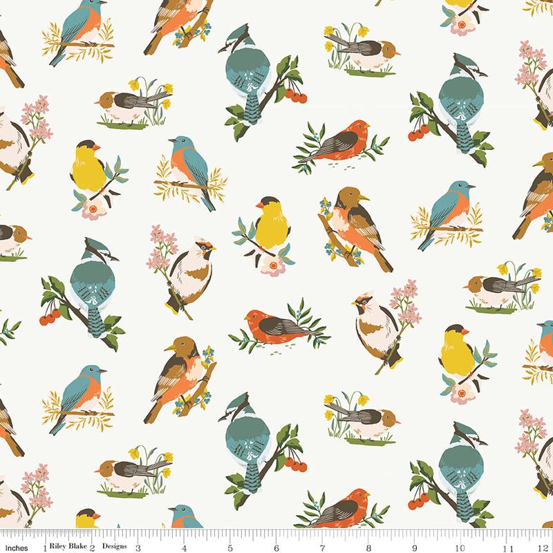 Winged Medley Quilt Fabric - Birds in Cloud White/Multi - C15911-CLOUD
