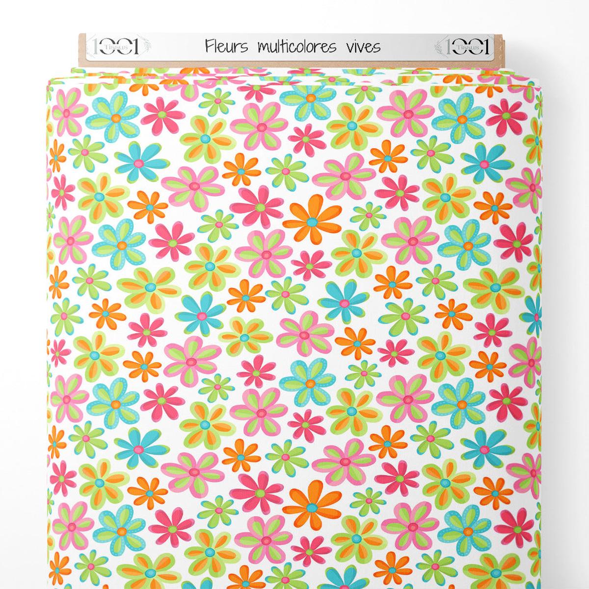 Tissu - Fleurs multicolores vives