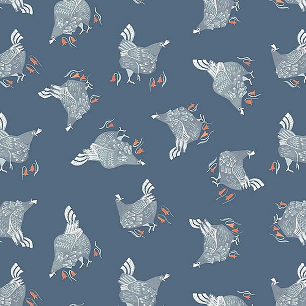 Chickens teal fabric, Dear Stella quilt cotton Poppy Prairie, QTR YD