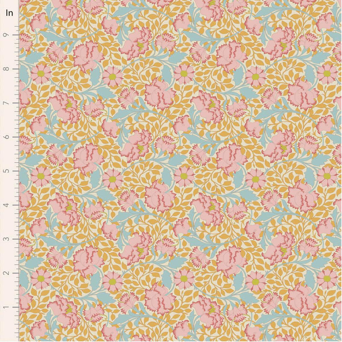 Fabric FLORA MUSTARD from SONGBIRD Collection by TILDA, TIL100658 - fat 1/4 yd (18"X 22")