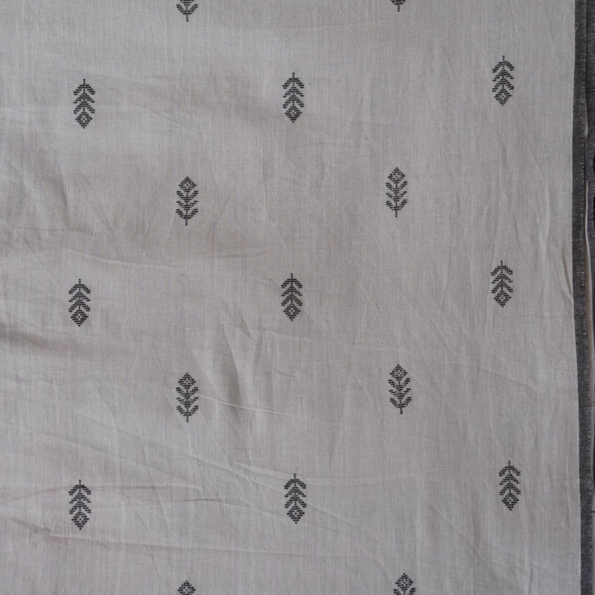 Pure Cotton Handloom Grey With Black Motif Woven Fabric