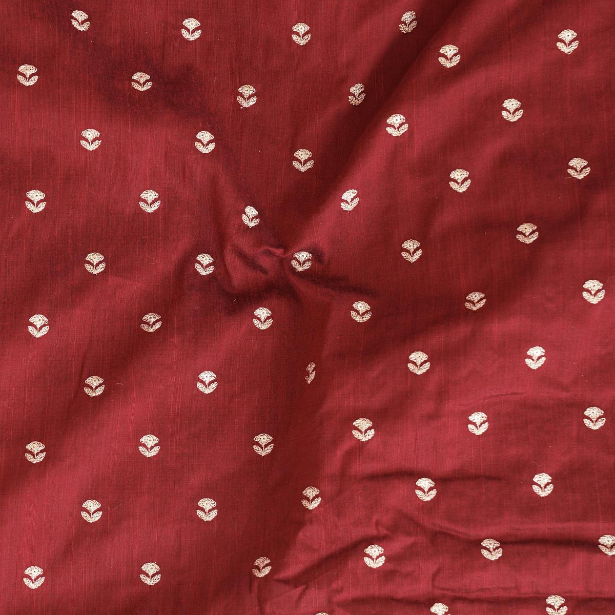 Cotton Silk Maroon With Golden Zari Butti Fabric