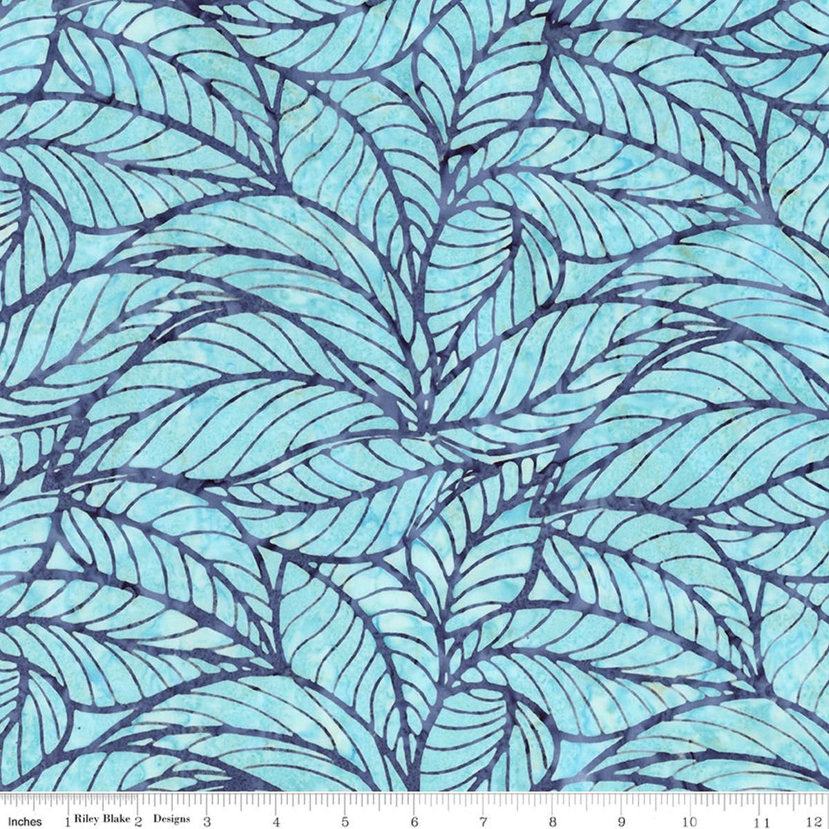 Poppy Seeds Expressions Batik Quilt Fabric - Packed Leaves in Cumulus Blue - BT23592-701