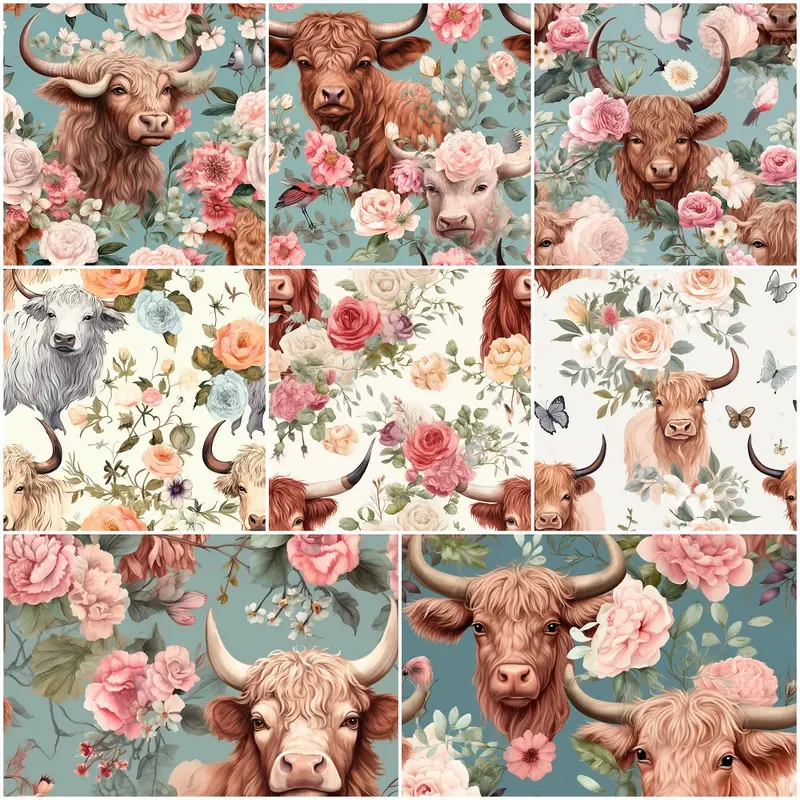 Pastel Highland Cows Layer Cake - 8 Pieces