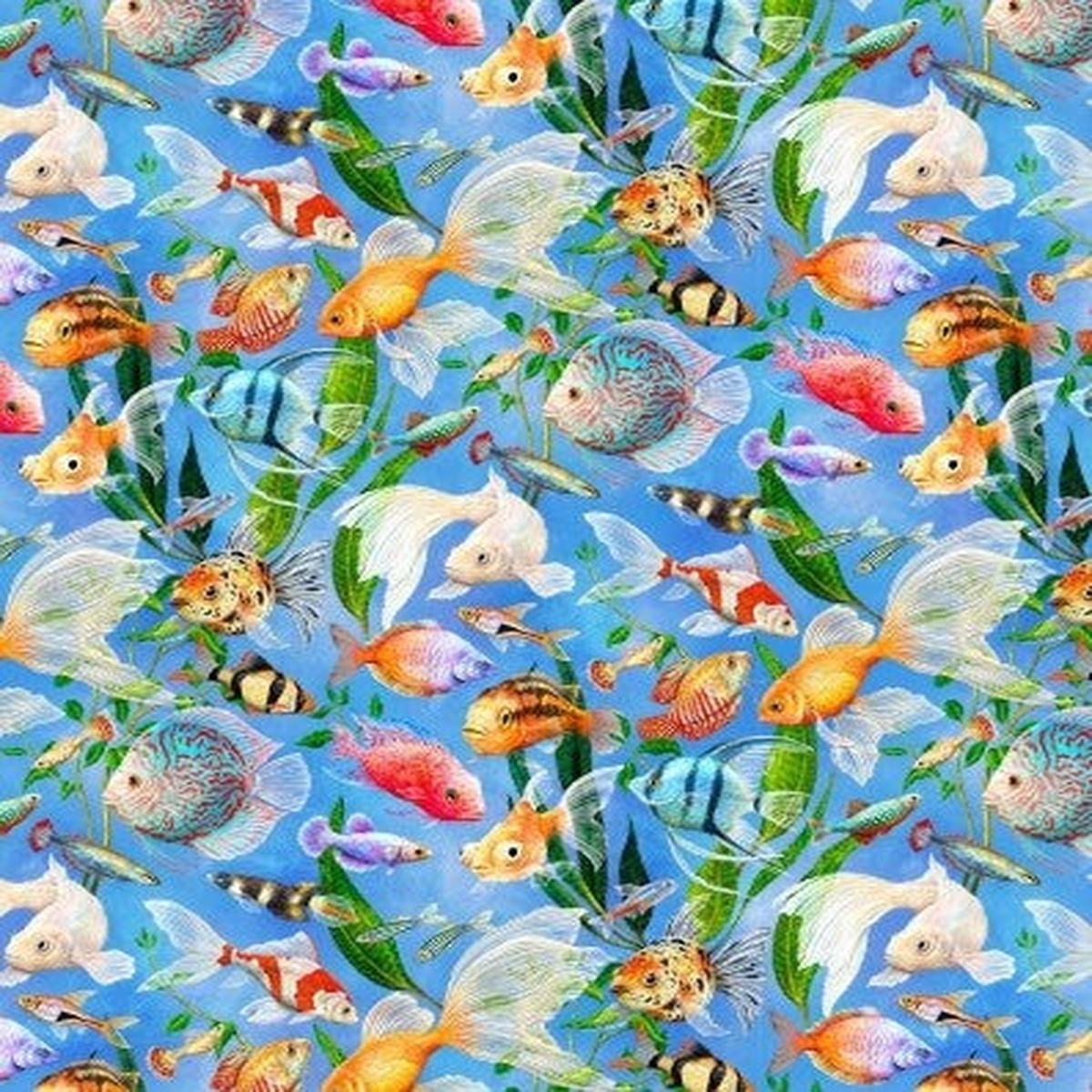 Timeless Treasure - Feline Fanatic - Rosie Dore - AQUARIUM FISH - ROSIE-CD4151 BLUE