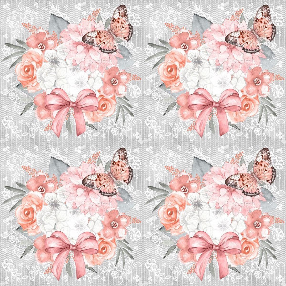 Bouquet on Lacey Floral Fabric - Grey