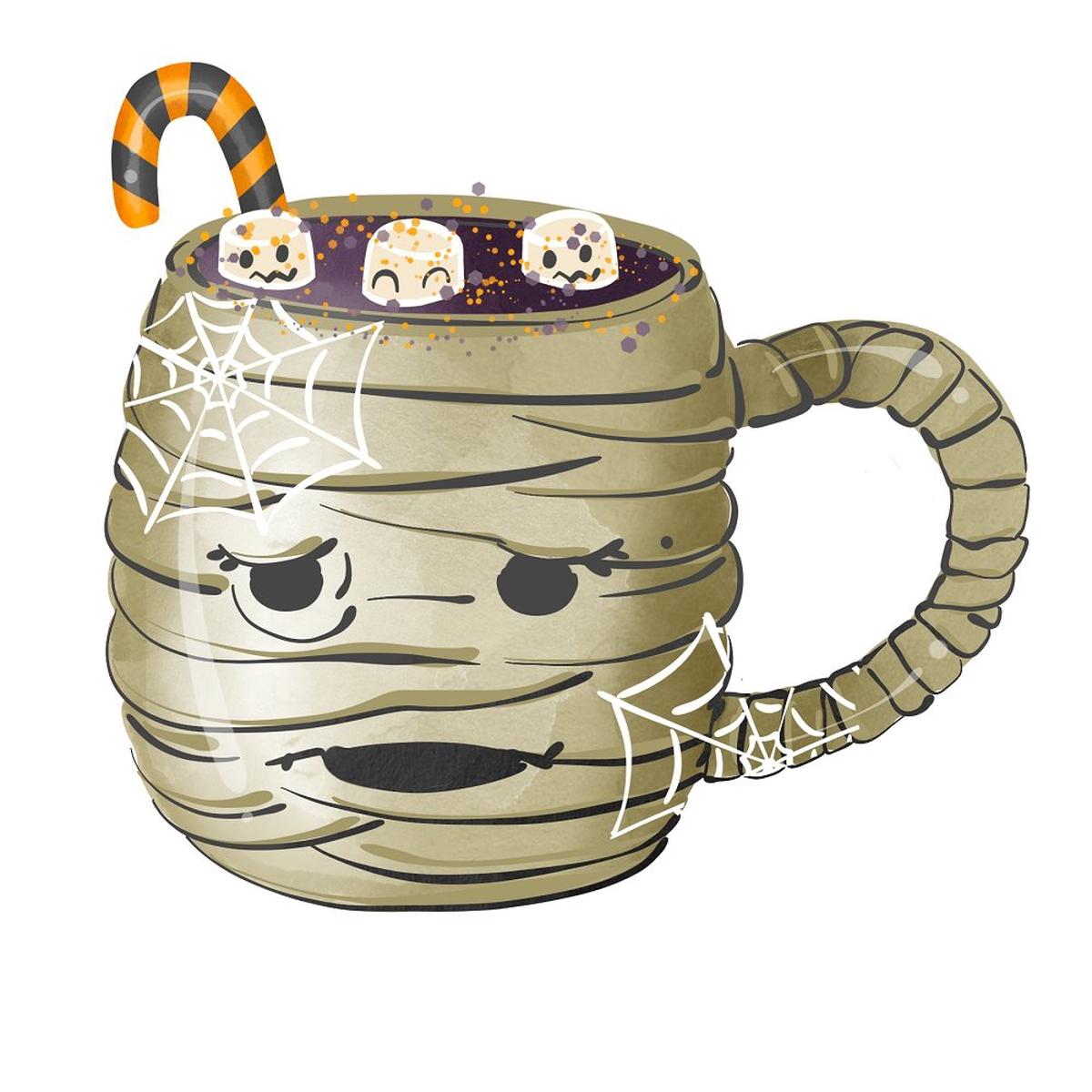 Halloween Mugs Mummy Fabric Panel