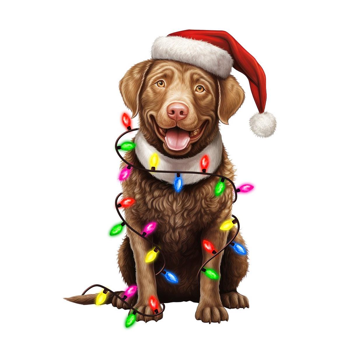 Christmas Lights Chesapeake Bay Retriever Fabric Panel