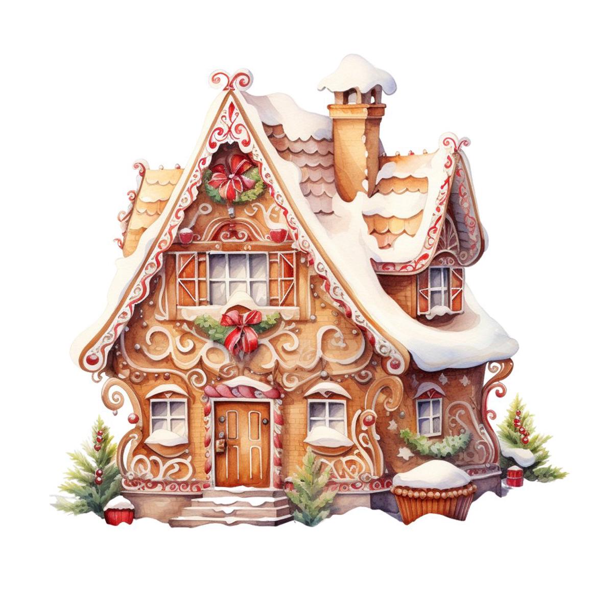 Elegant Gingerbread House Scene 4 Fabric Panel