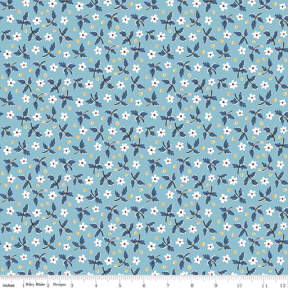 Prairie Dress Dream Blue Floral Fabric - C12300 - Lori Holt Riley Blake Quilting Cotton Fabric