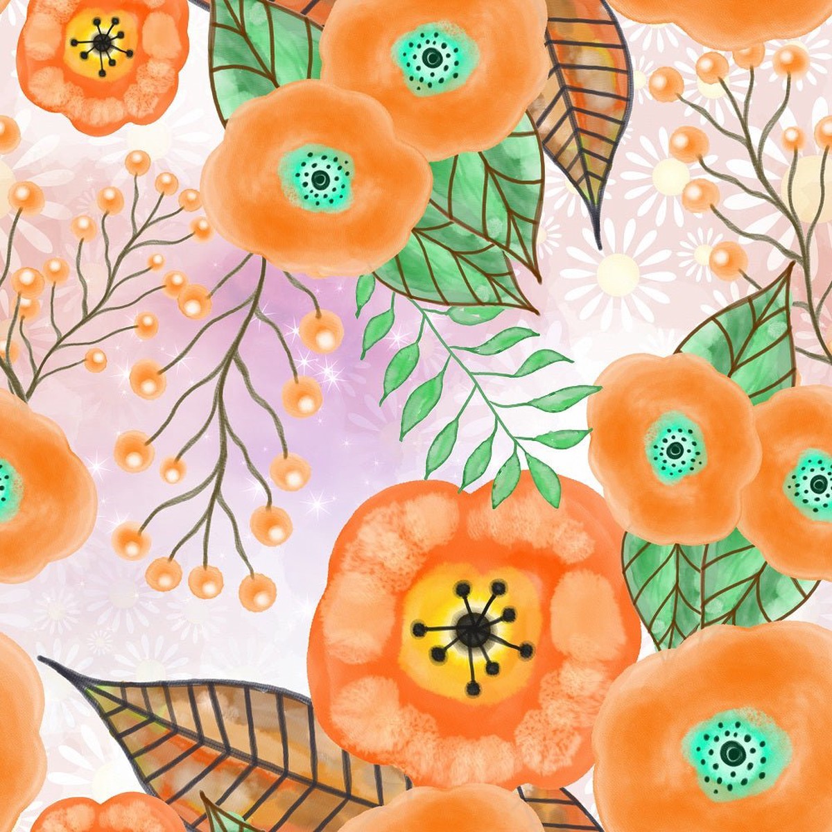 Watercolor Mixed Floral Collage 9 Fabric