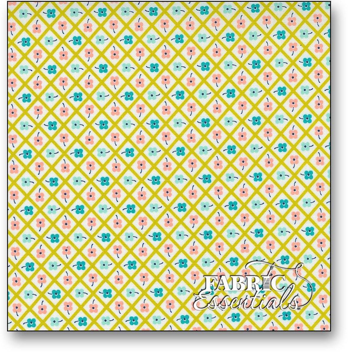 Chockablock Check Floral Feedsack Light Sprout Green 44"/45" Fabric Per Yard