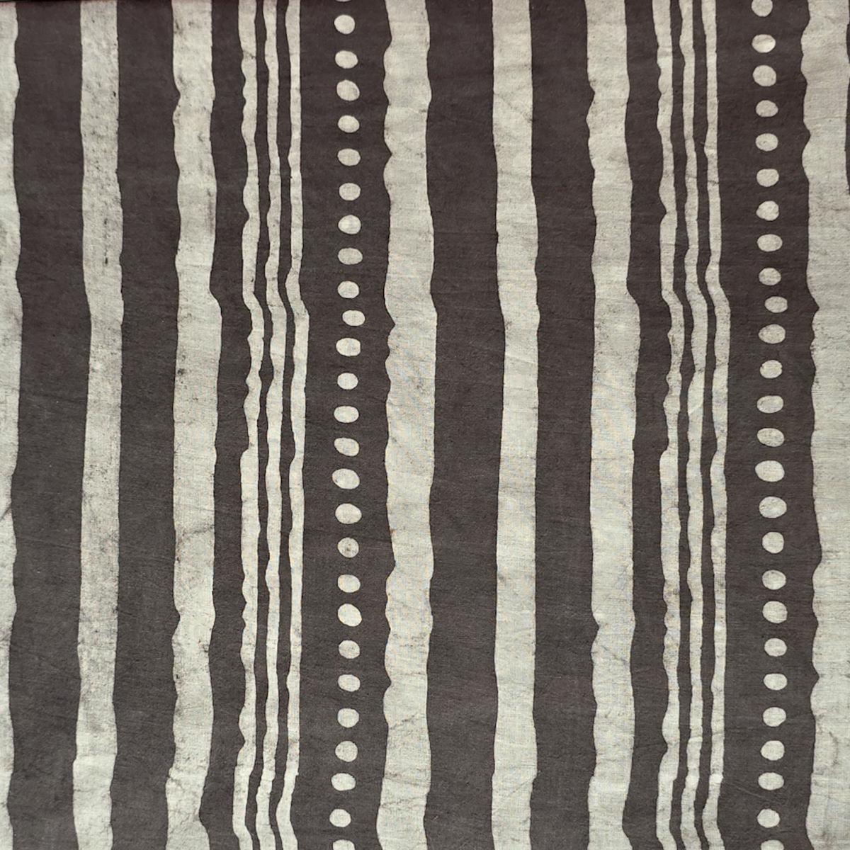 Pure Cotton Dabu Grey With Design Stripes Hand Block Print Fabric