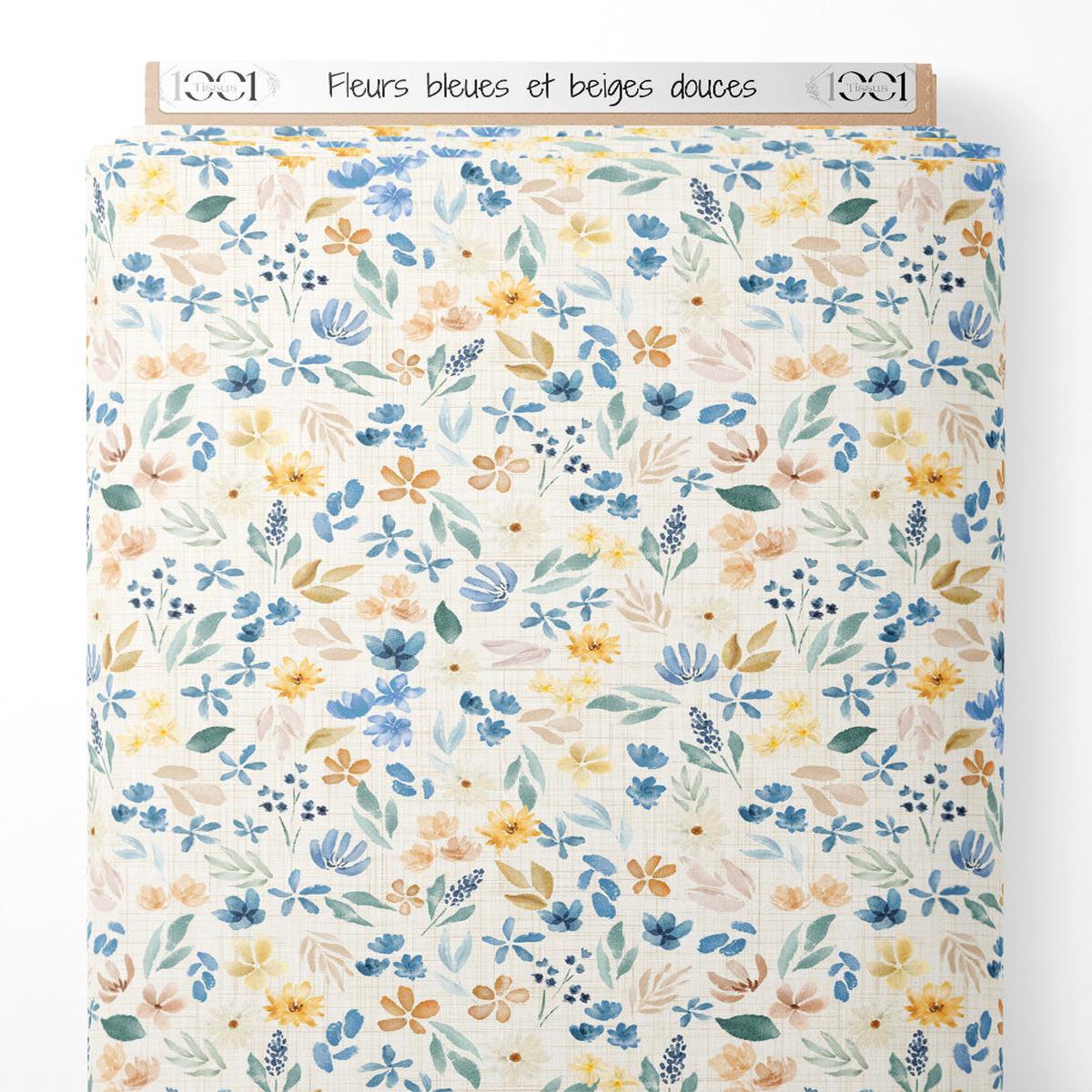 Tissu - Fleurs bleues et beiges douces