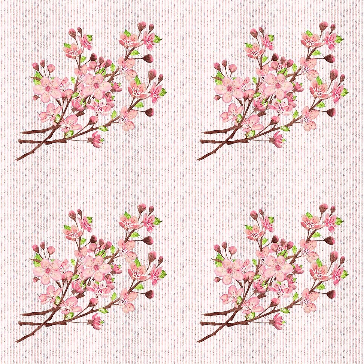 Cherry Blossom Bouquet on Striped Fabric - Pink