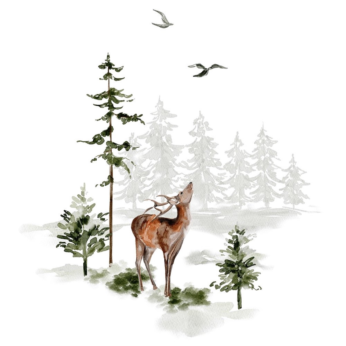 Evergreen Forest Scene 3 Fabric Panel
