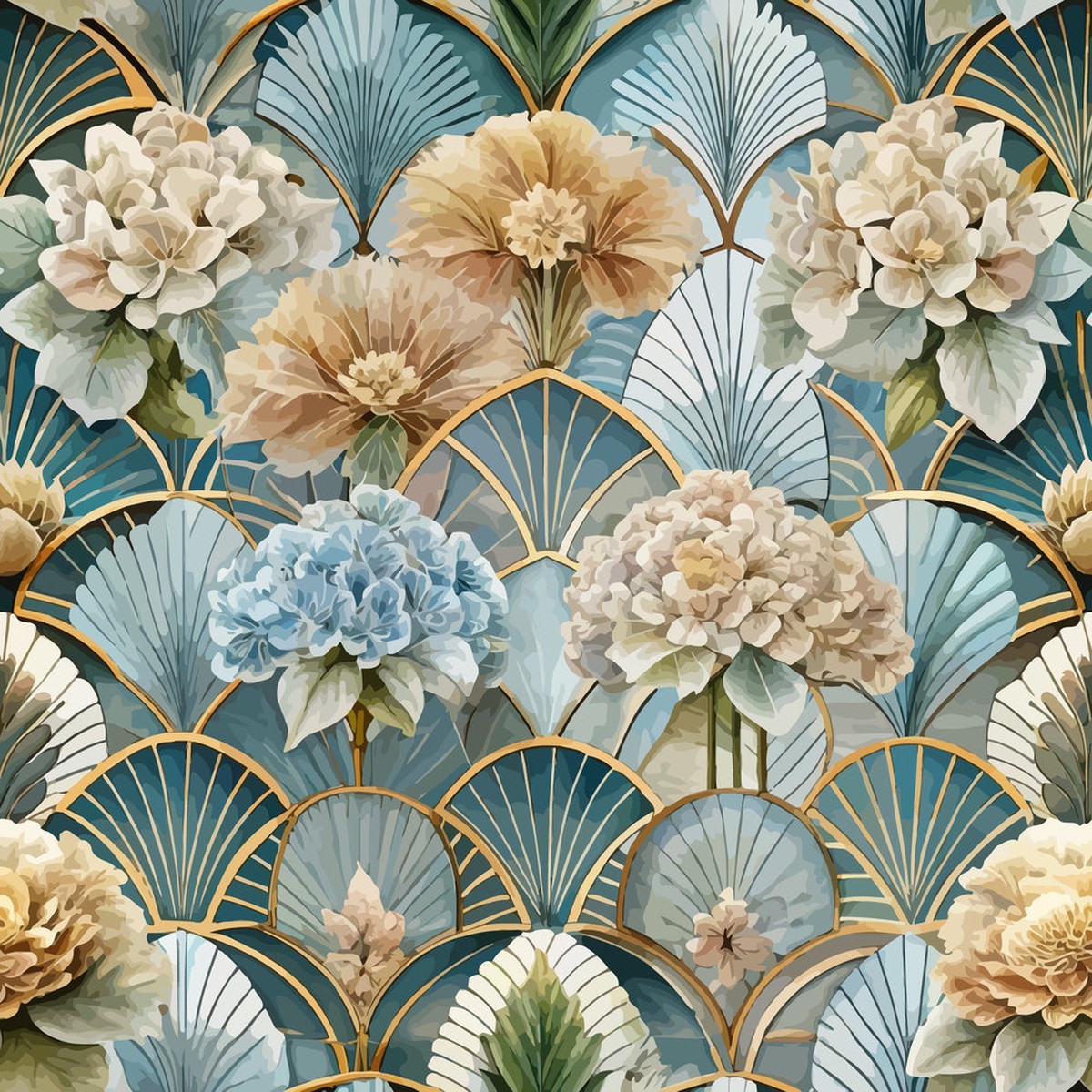 Art Deco Florals Pattern 80 Quilting Cotton Fabric