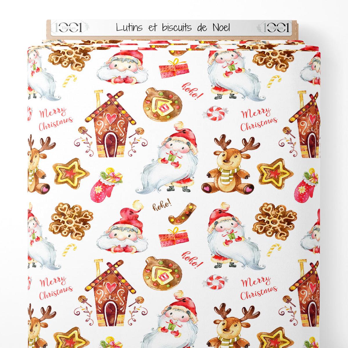Tissu - Lutins et biscuits de Nol