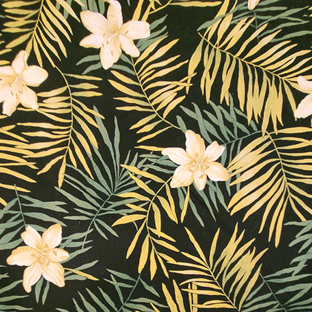 White Lily on Black Cotton Fabric