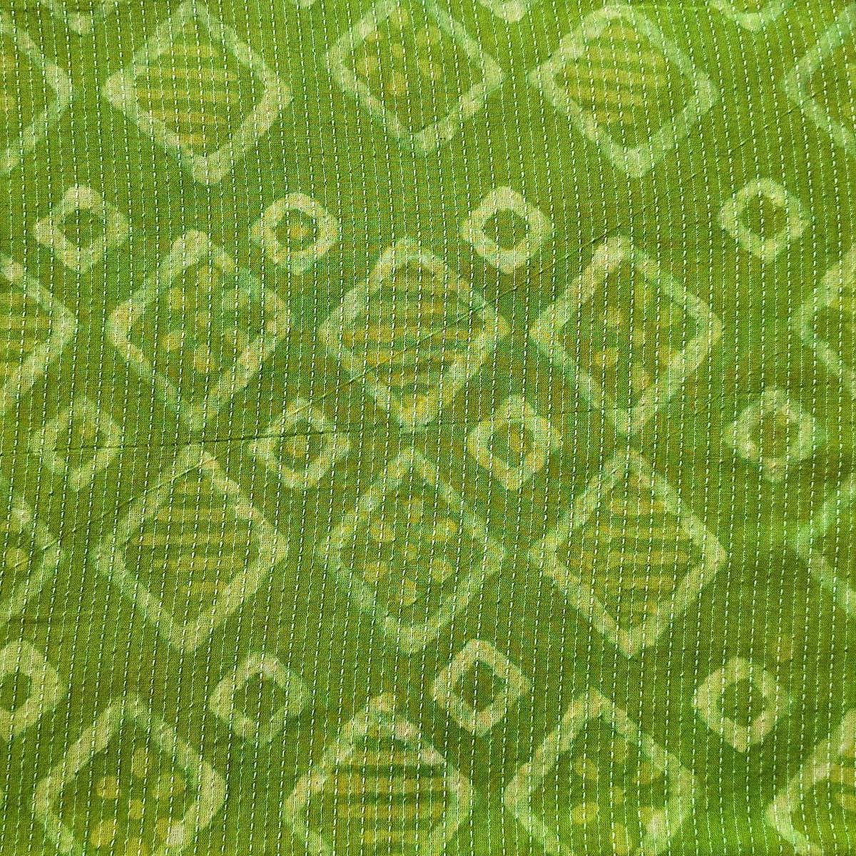 Pure Cotton Kaatha Dabu Green With Diamond Intricate Design Hand Block Print Fabric