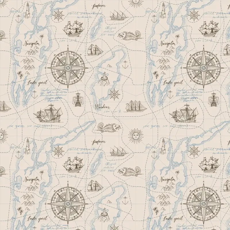 Vintage Navigator Map Fabric - Tan