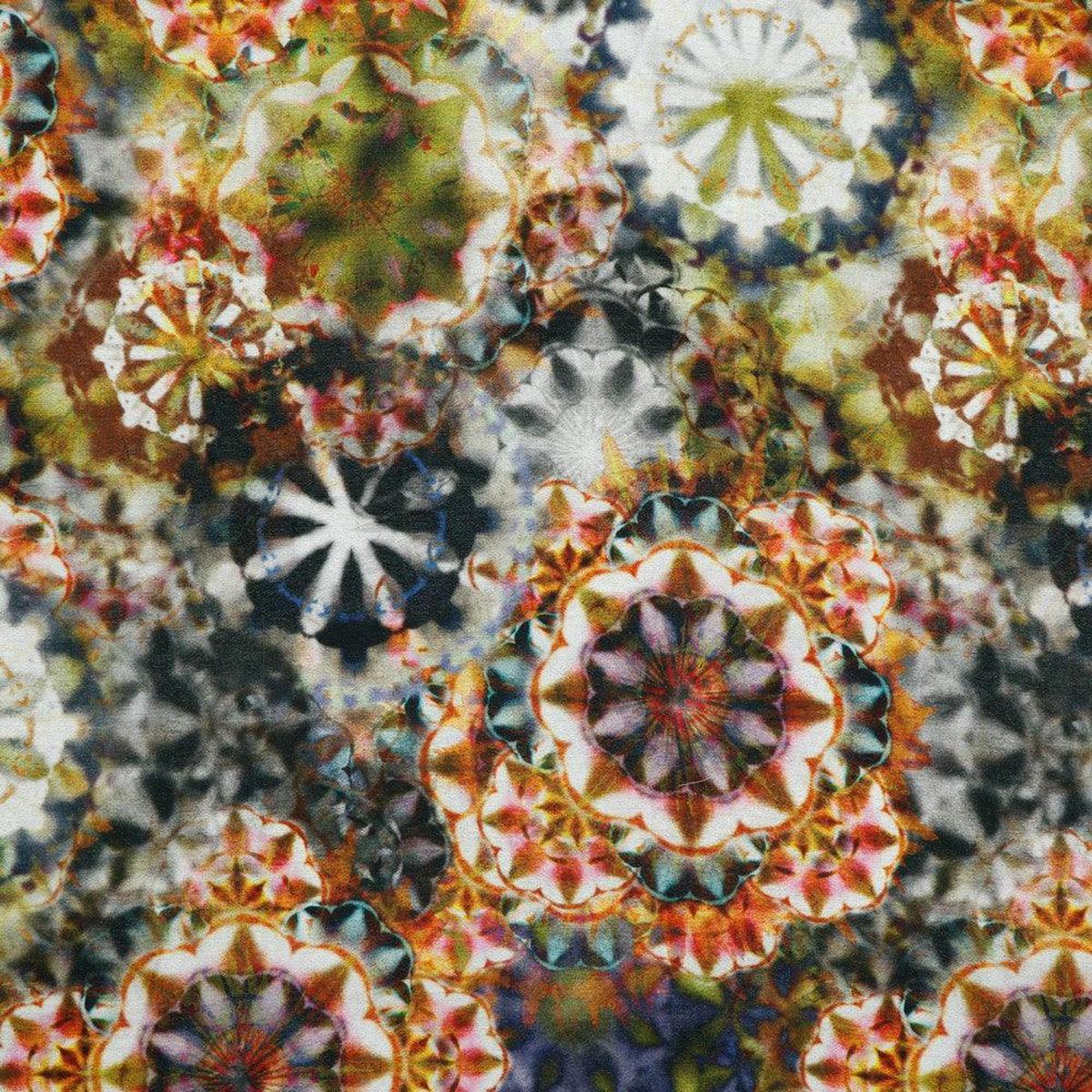 Multicoloured Digital Symmetrical Patterns Viscose Challis Fabric