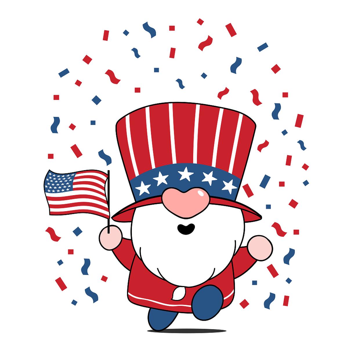 Patriotic Gnome With Confetti Fabric Panel