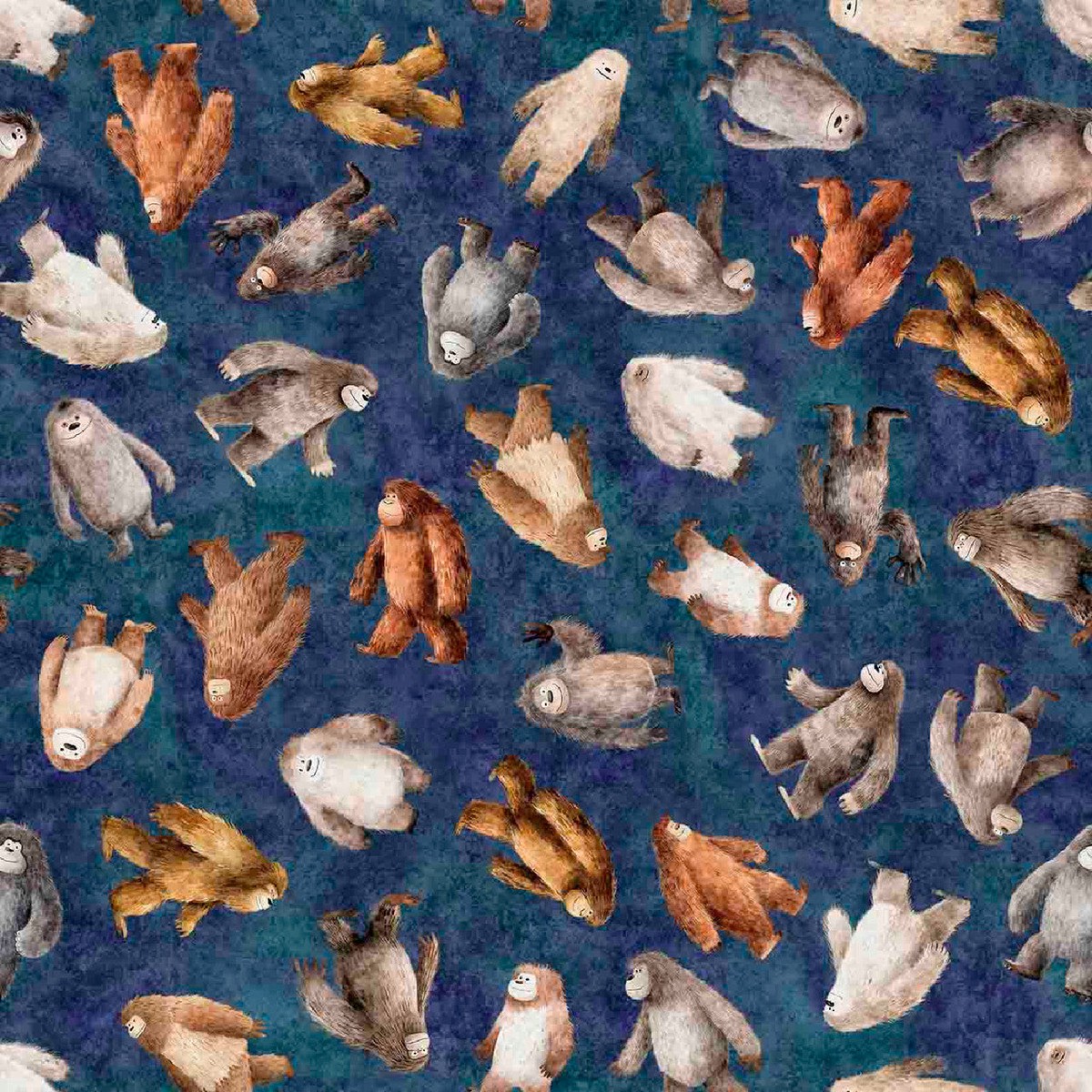 Quilting Treasures Fabric - Bigfoot Bigfoot Toss Navy SOLD BY THE HALF YARD