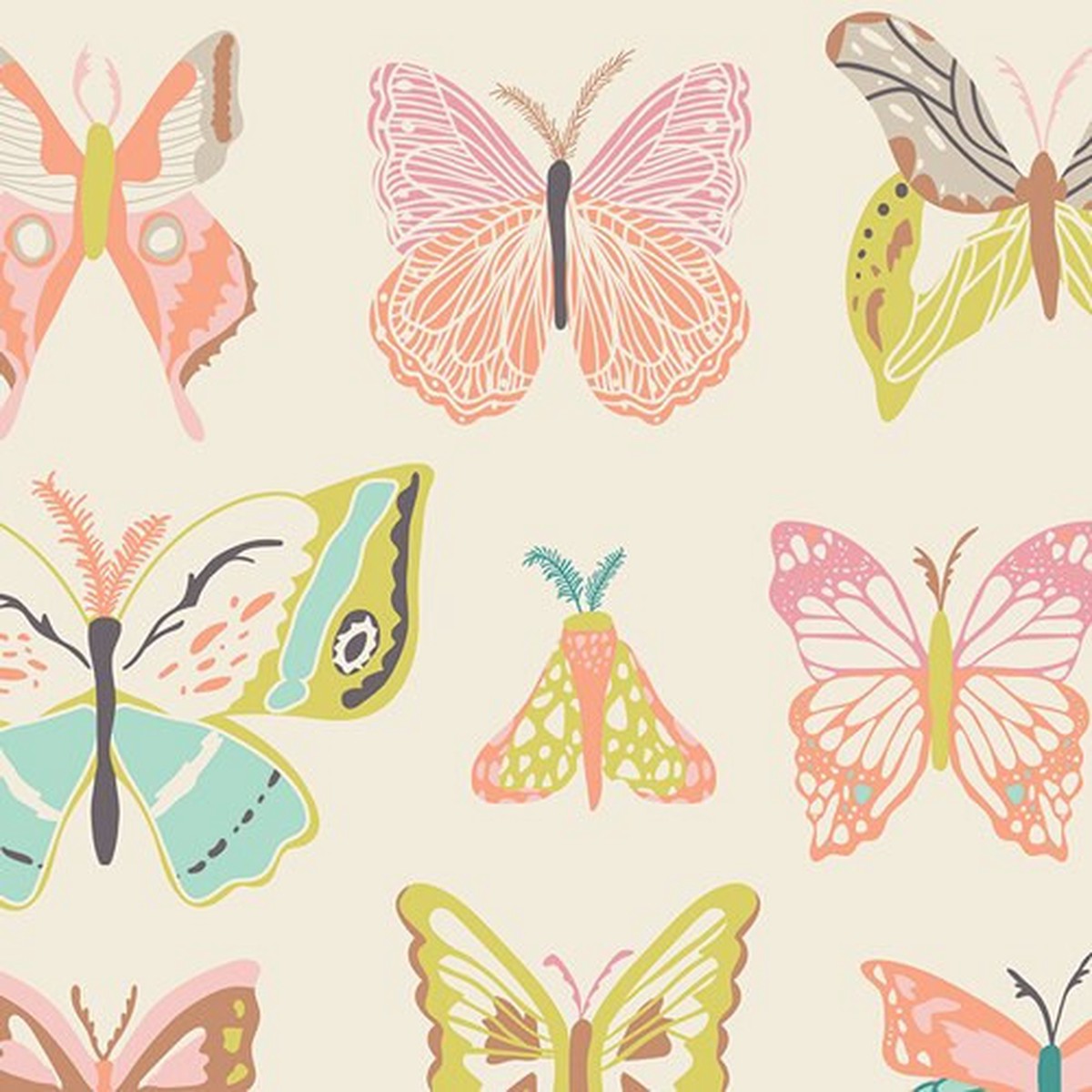 Butterfly cotton sewing fabric, Art Gallery Fabrics Wingspan Melon, QTR YD