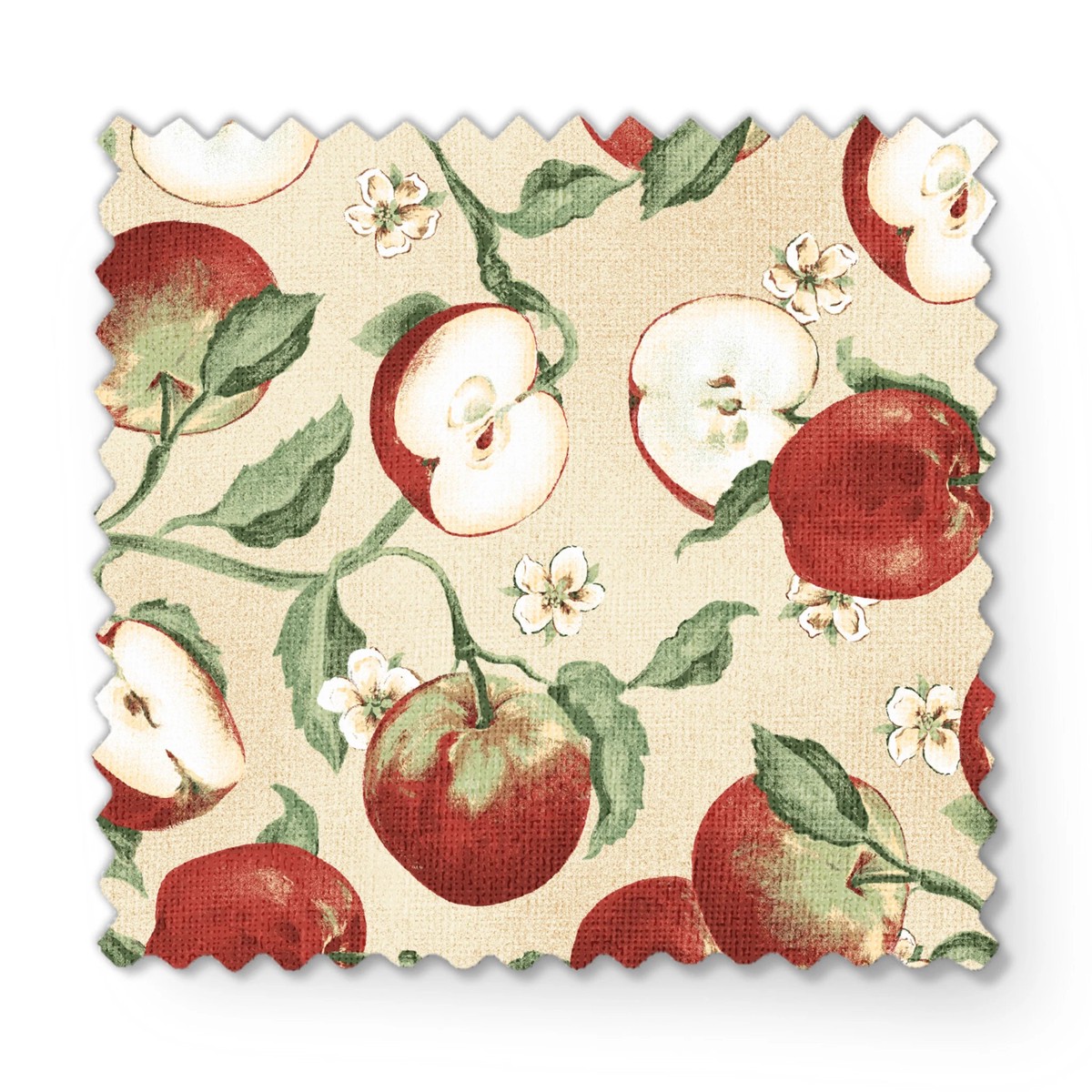 Vintage Apple Pattern with Green Leaves Fabric