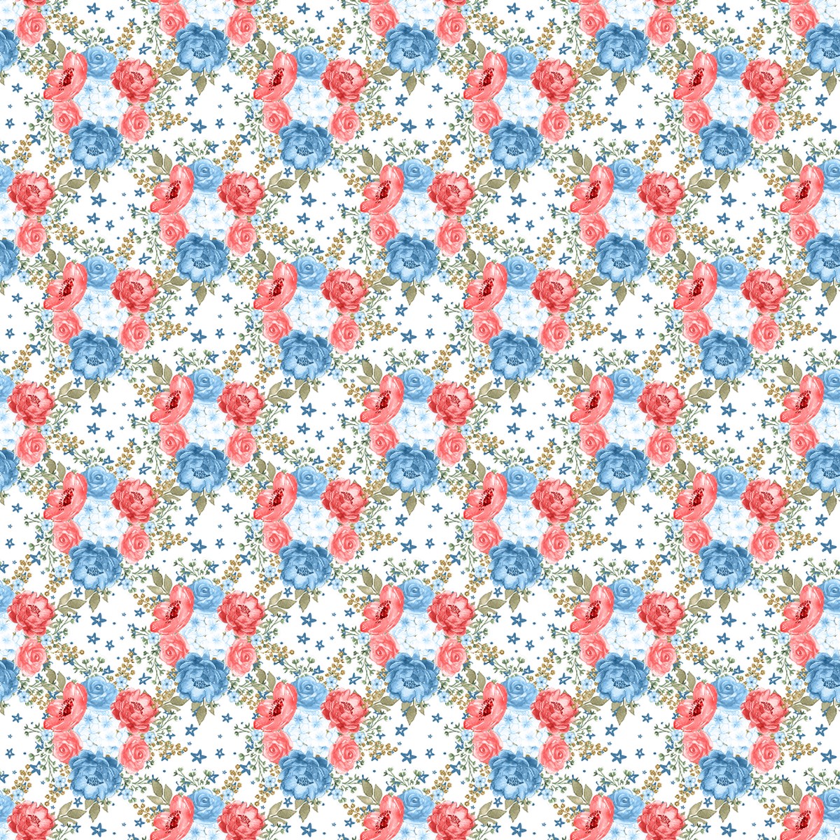 Patriotic Bouquets Fabric - White