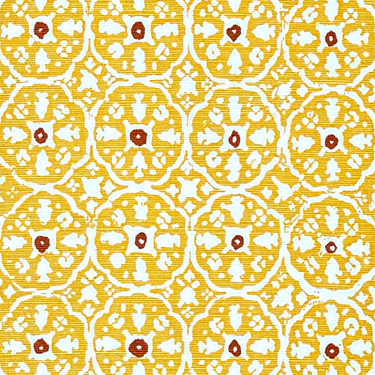 China Seas Fabric: Nitik II - Custom New Yellow / Salmon Dot on White Belgian Linen / Cotton