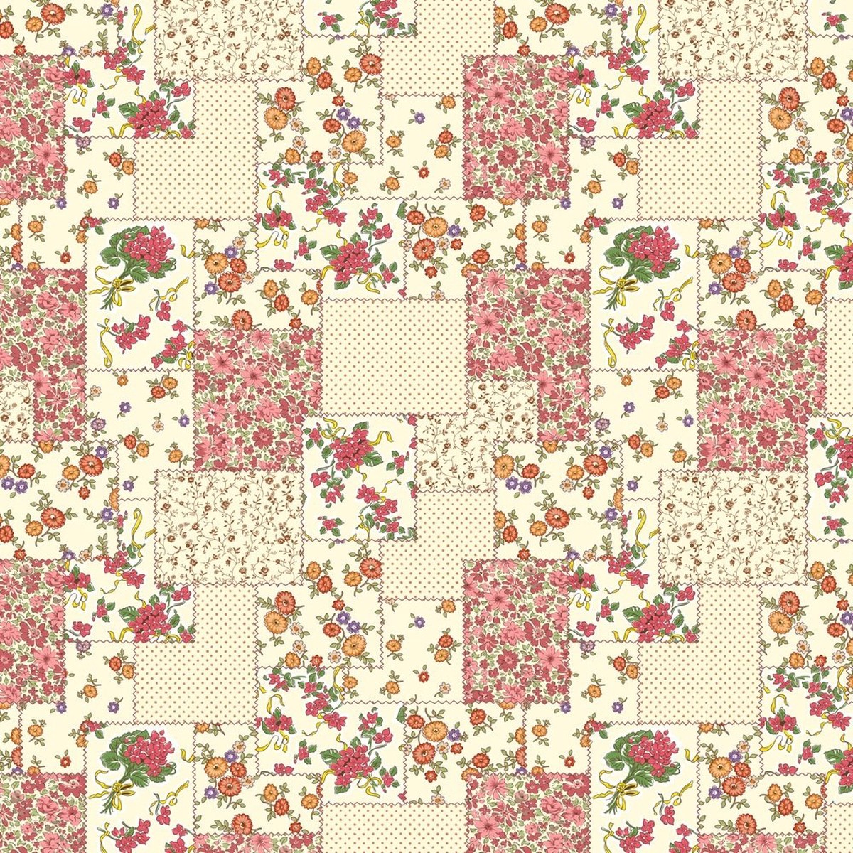 Floral Patchwork Fabric - CreamPink