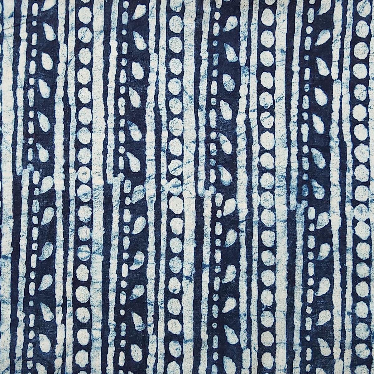 Pure Cotton Indigo With Border Stripes Hand Block Print Fabric