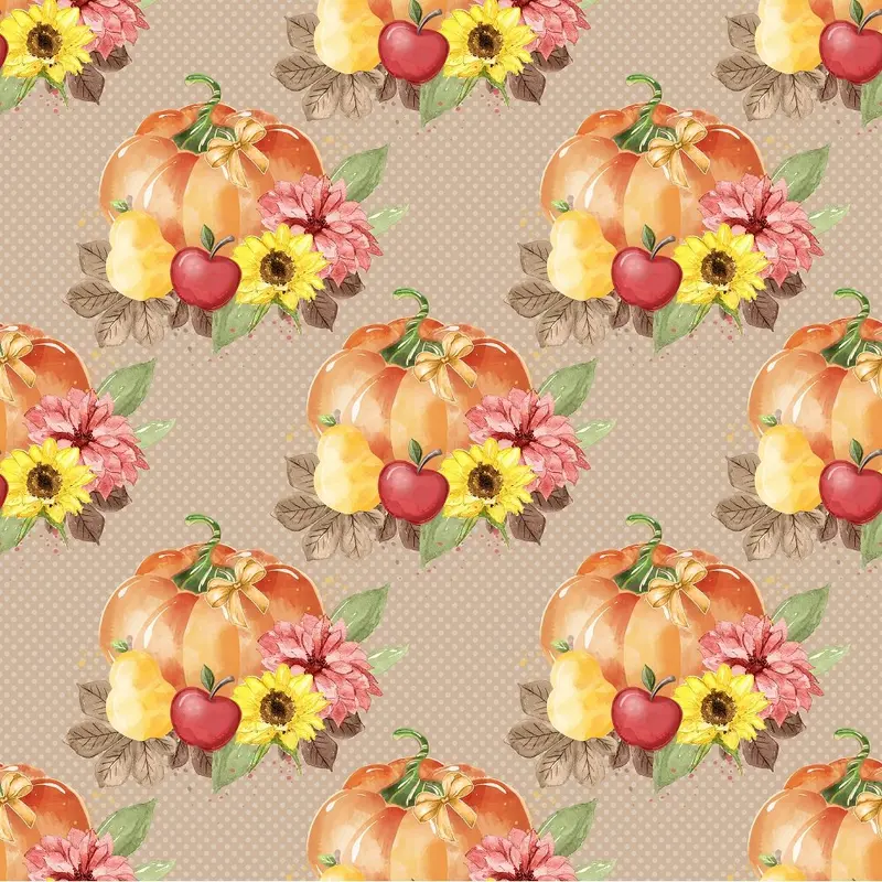 Fall Pumpkins & Florals Dotted Fabric - Brown
